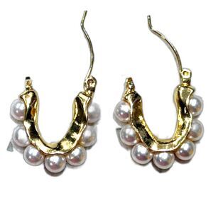 Gold Tone Pearl Hoop Earrings Chunky Crescent Statement Earrings New